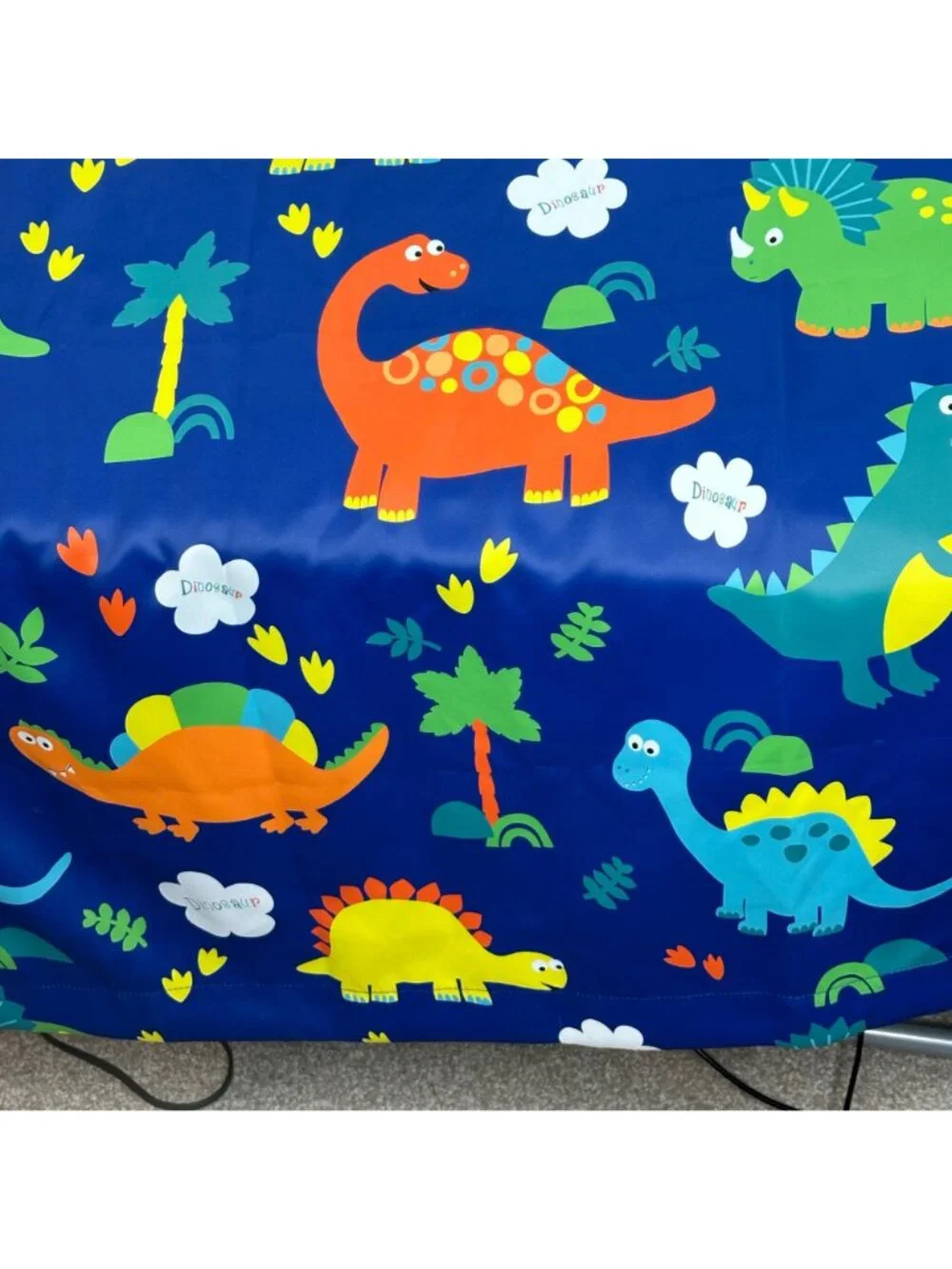 Dinosaur Curtain Panel Kids Navy Blue Window Drapes Polyester 1 Panel